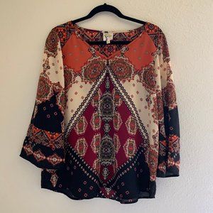 Fig and Flower | Black and orange boho blouse